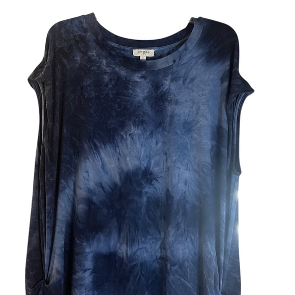 Umgee Navy Tie Dye Ruched Sleeveless Maxi Dress Oversized Shift Sz S - Picture 4 of 9